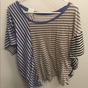 Blue Gery strip women t-shirt made in Korea